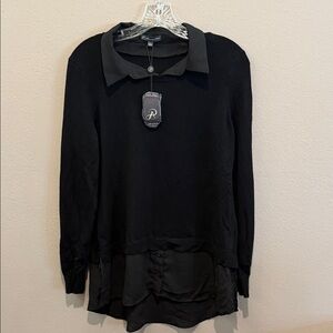 Adrianna Papell Black Blouse with Layered Design